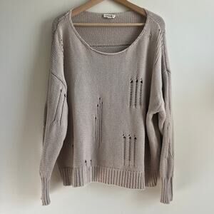 ee:some Sweater Distressed Knit Relaxed Crew Grunge Taupe Beige Oversized Medium